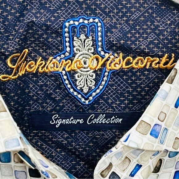 Luchiano Visconti Shirt Multicolor Geometric Button Up Long Sleeve Sz L - Picture 11 of 14